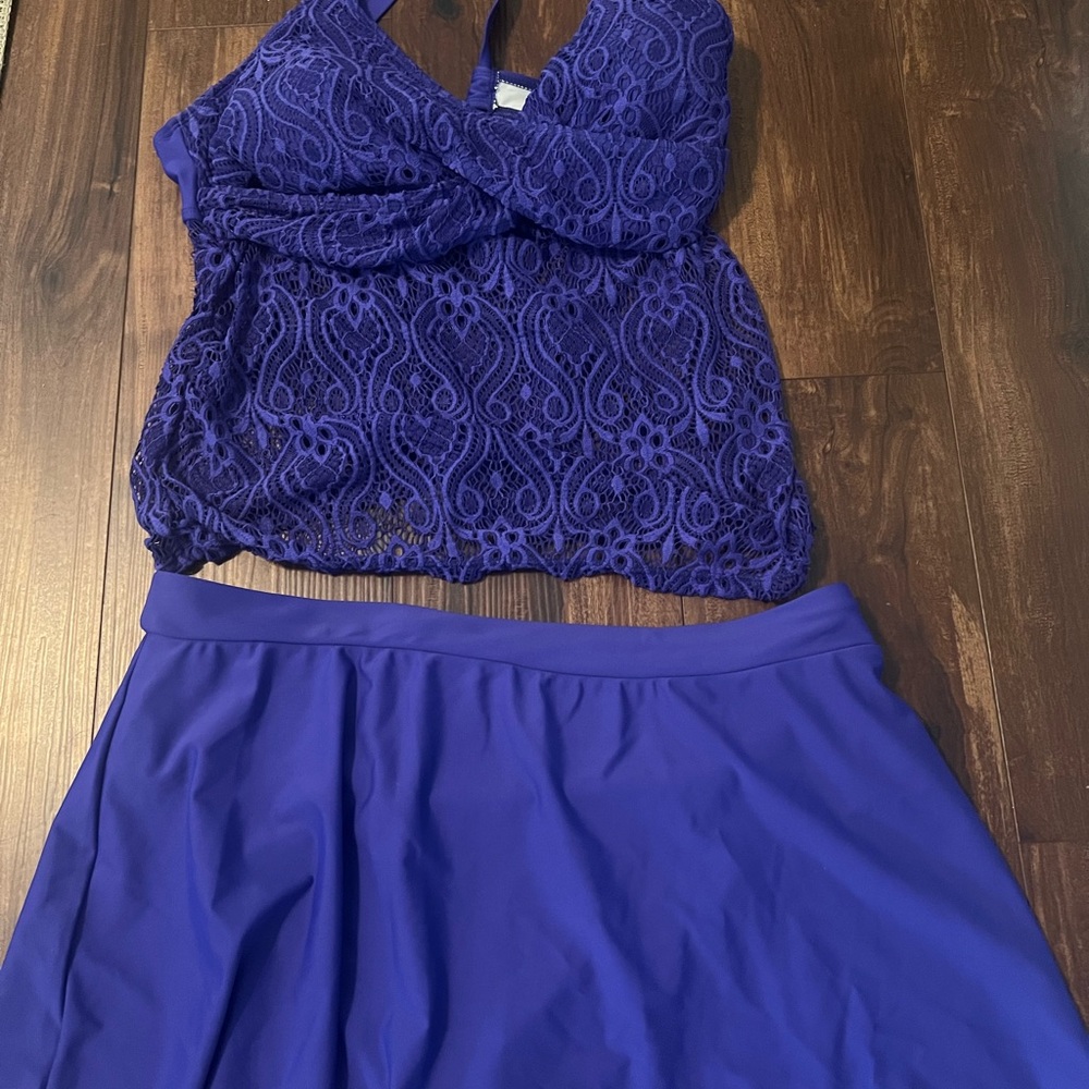 Purple Lace Halter Top and Skirt Set